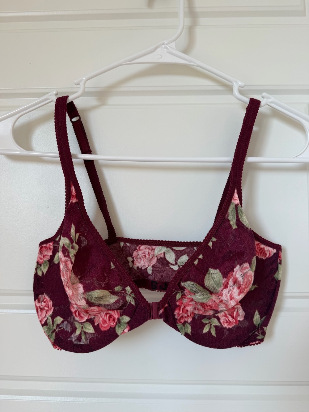 Vintage 2003 Victoria's Secret Burgundy Rose Mesh Front Clasp Bra 34D
